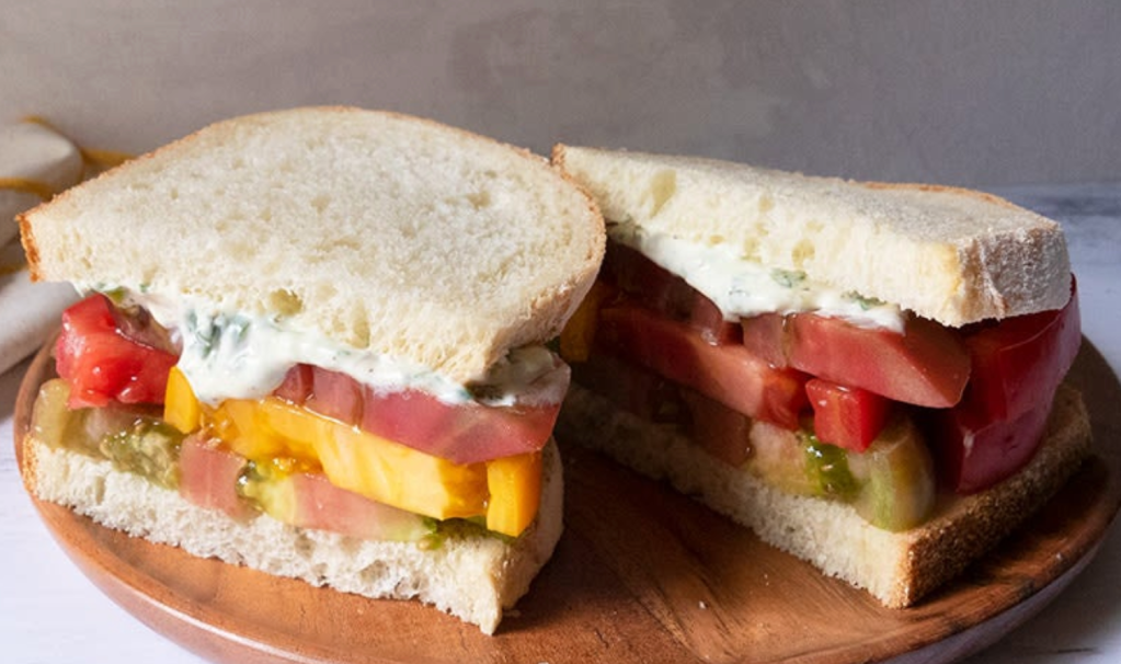 Heirloom Tomato Sandwich on San Francisco Sourdough & Fresh Basil Aioli!